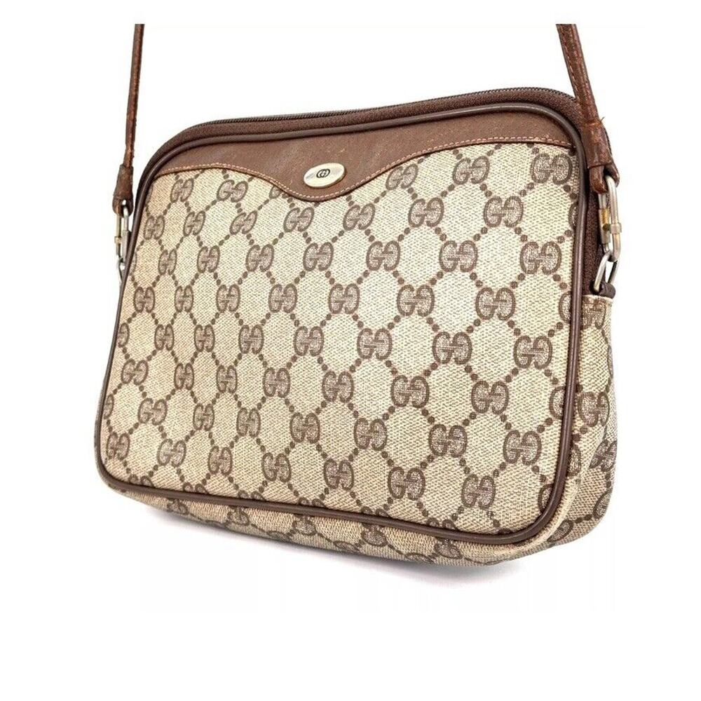 Vintage GUCCI Cross Body Bag PVC Leather Brown Shoulder Purse Authentic